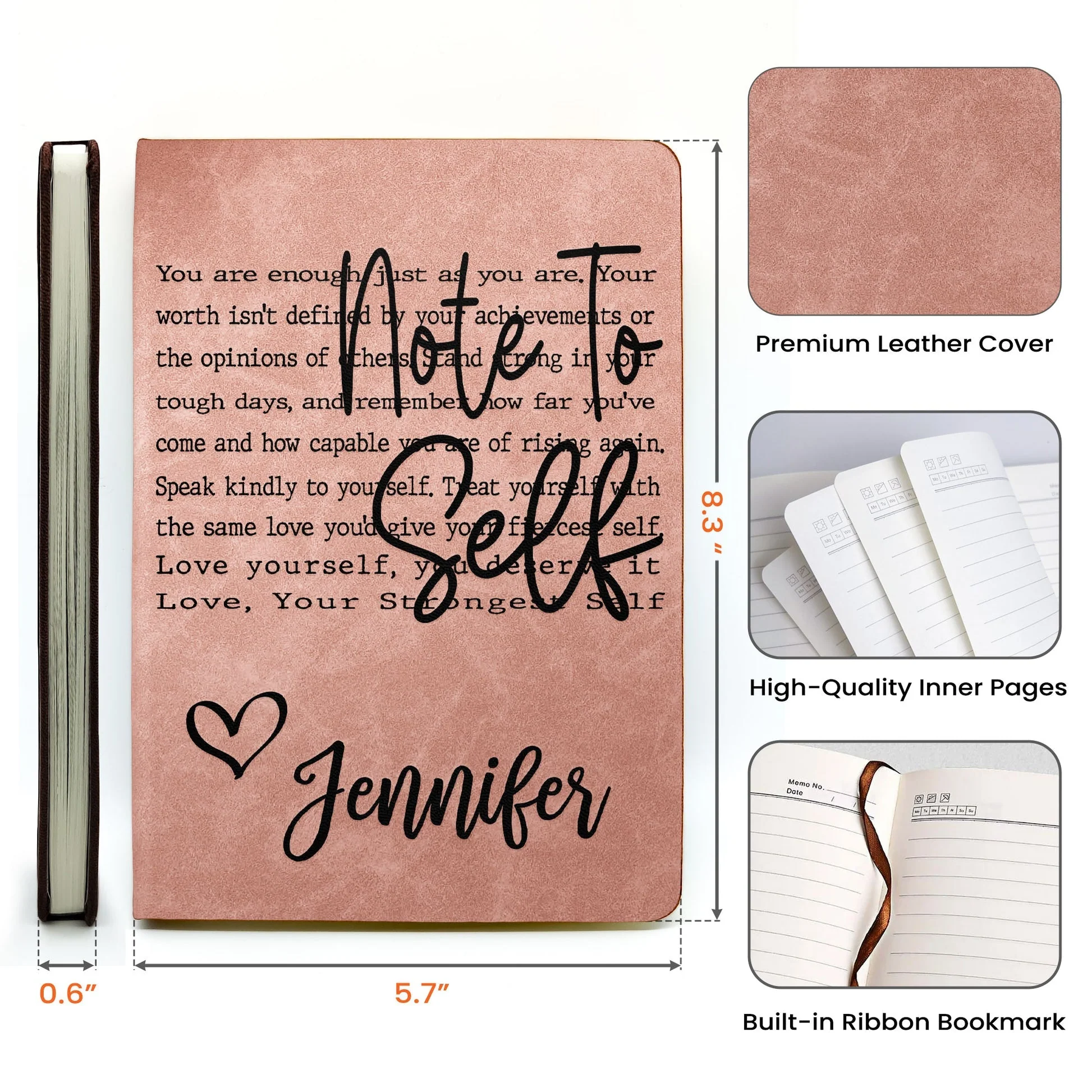 Self Love Affirmation Leather Journal, Personalized Name Gift for Her, A Heartwarming Pick Me Up for Tough Days - Image 4