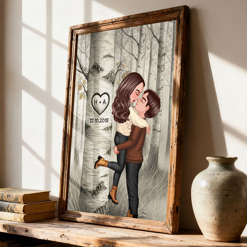 Carved in My Heart Style Personalized Poster, Cozy Forest Couple Wall Art for Home Decor, Sentimental Unique Gift for Couples - Image 2