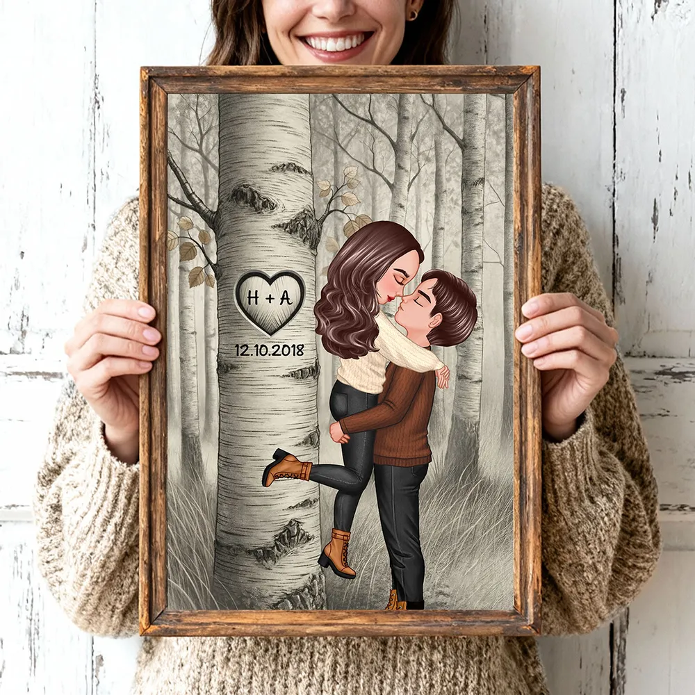 Carved in My Heart Style Personalized Poster, Cozy Forest Couple Wall Art for Home Decor, Sentimental Unique Gift for Couples - Image 3