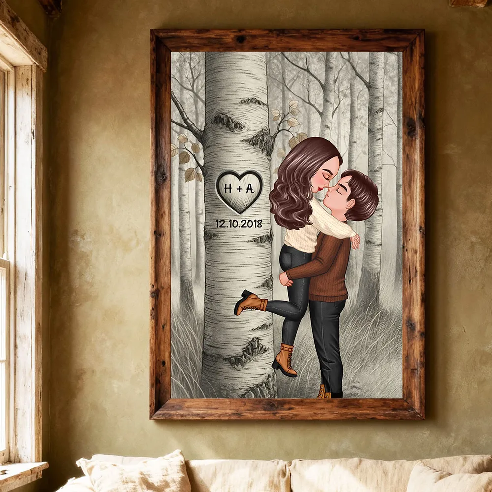Carved in My Heart Style Personalized Poster, Cozy Forest Couple Wall Art for Home Decor, Sentimental Unique Gift for Couples - Image 4