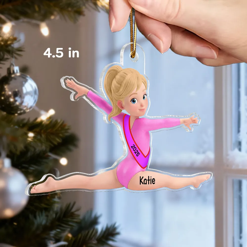 Custom Gymnastics Acrylic Ornament With Pink Leotard Look, Sweet Holiday Tree Decor, Creative Gift For Kids - Image 2