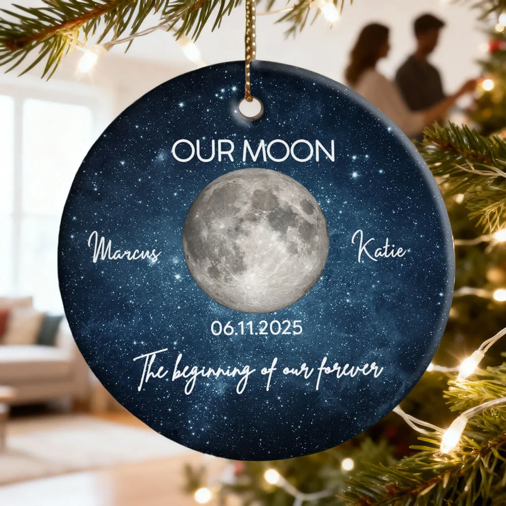 Personalized Moon Phase Ceramic Ornament, Our Moon Night Sky Christmas Tree Decor, Unique Creative Gift for Couple - Image 3