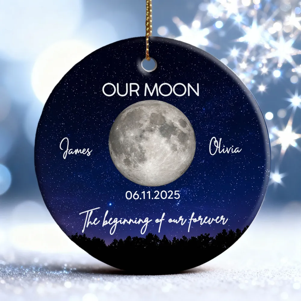 Personalized Moon Phase Ceramic Ornament, Our Moon Night Sky Christmas Tree Decor, Unique Creative Gift for Couple - Image 7