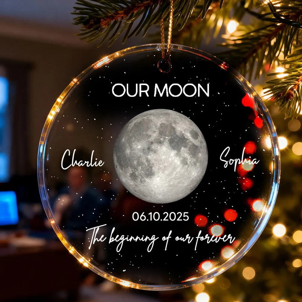 Personalized Our Moon Acrylic Ornament - Custom Couple Keepsake for Christmas Tree, Starry Sky Romance, Unique Gift