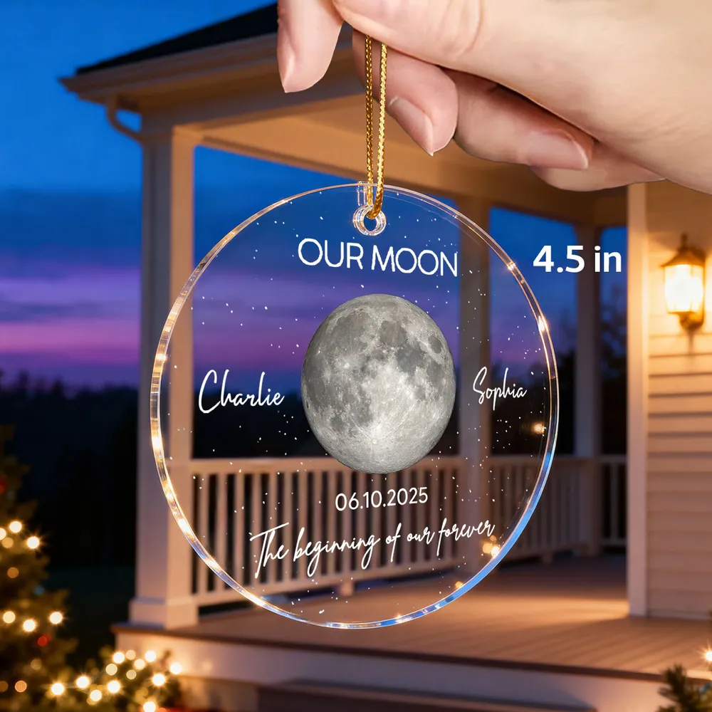 Personalized Our Moon Acrylic Ornament - Custom Couple Keepsake for Christmas Tree, Starry Sky Romance, Unique Gift - Image 2