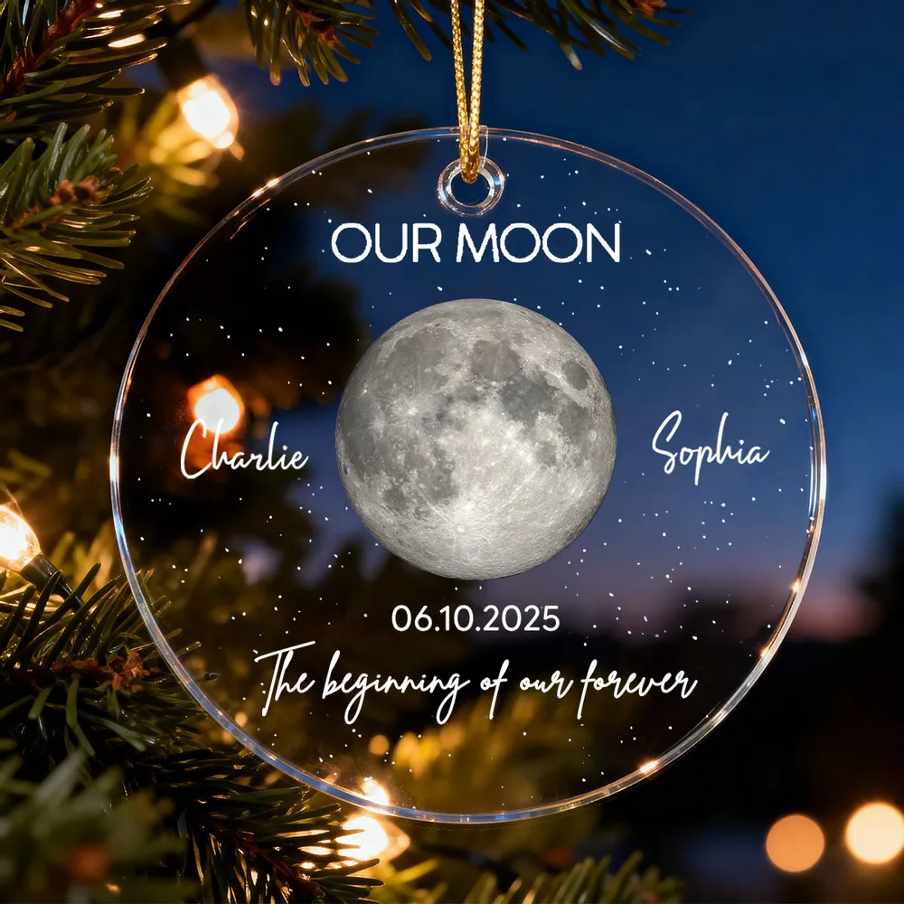 Personalized Our Moon Acrylic Ornament - Custom Couple Keepsake for Christmas Tree, Starry Sky Romance, Unique Gift - Image 3