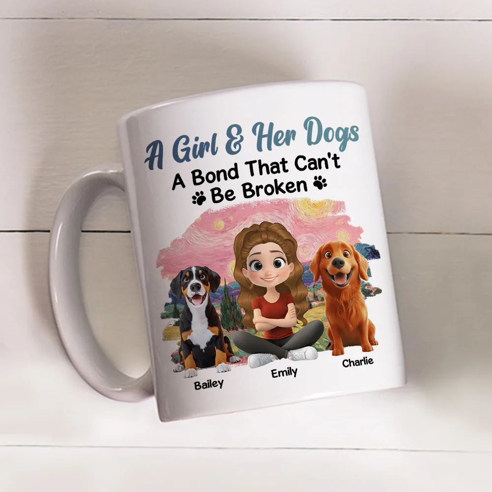 A Girl & Her Dog Ceramic Mug, Personalized Keepsake Gift for Dog Moms, Cute Sunset Illustration for Cozy Coffee - Image 3
