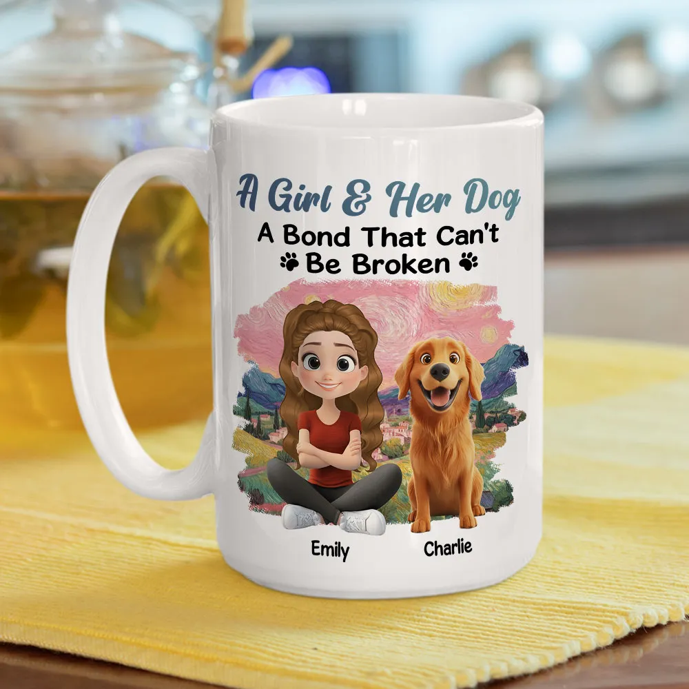 A Girl & Her Dog Ceramic Mug, Personalized Keepsake Gift for Dog Moms, Cute Sunset Illustration for Cozy Coffee - Image 4