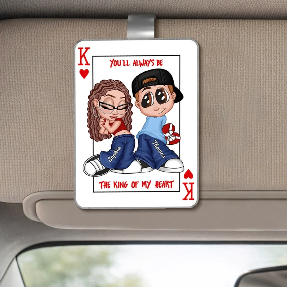 King of My Heart Playing Card Couple Car Visor Clip - Personalized Cute Cartoon Keepsake, Creative Gift for Couples