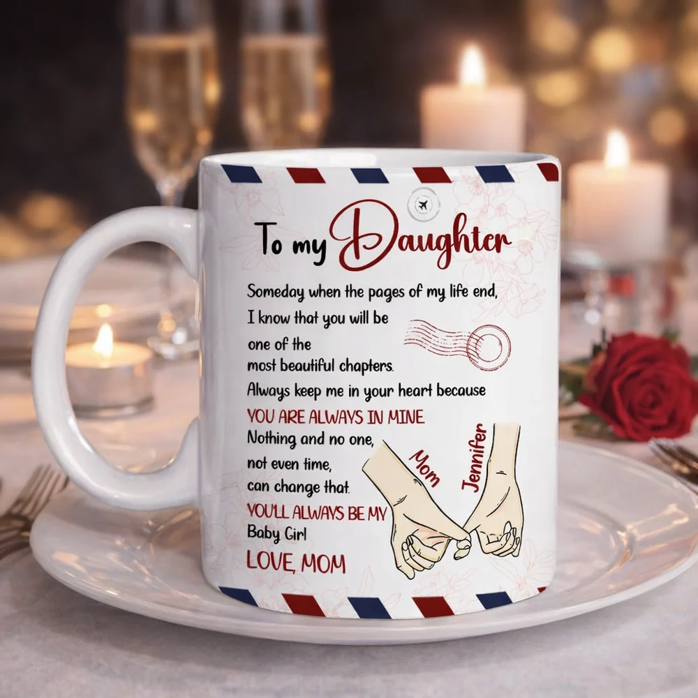 To My Daughter Ceramic Mug, Personalized Sweet Message, Cute Handholding Art, Unique Gift For Daughter - Image 7