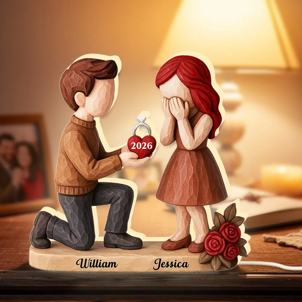 Personalized Acrylic Light Box Proposal Couple Figurines on One Knee, Warm Glow Bedroom Decor, Unique Engagement Gift - Image 3