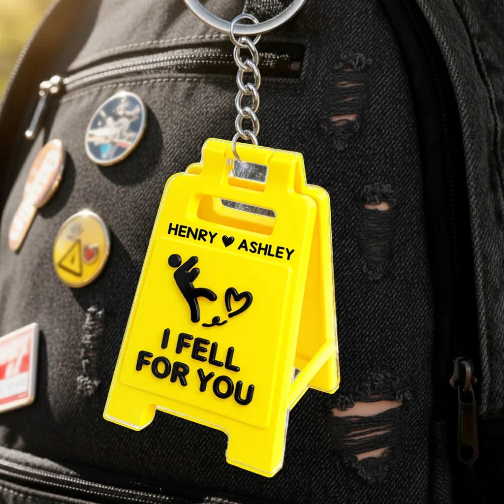 I Fell For You Acrylic Keychain with Custom Names - Sweet Romantic Bag Charm, Unique Gift for Her or Him