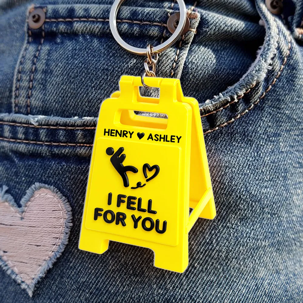 I Fell For You Acrylic Keychain with Custom Names - Sweet Romantic Bag Charm, Unique Gift for Her or Him - Image 2