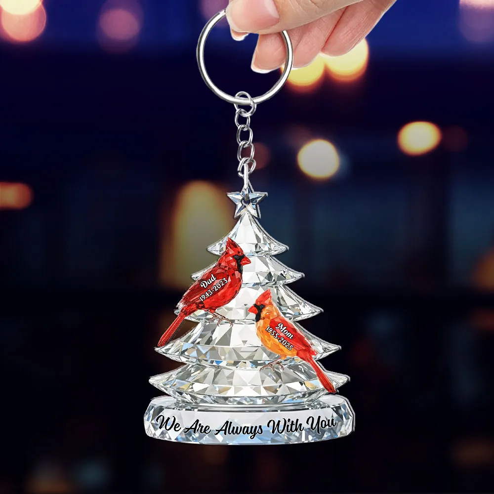 Personalized Acrylic Car Hanger with Cardinals and Christmas Tree, We Are Always With You, Unique Memorial Gift - Image 2