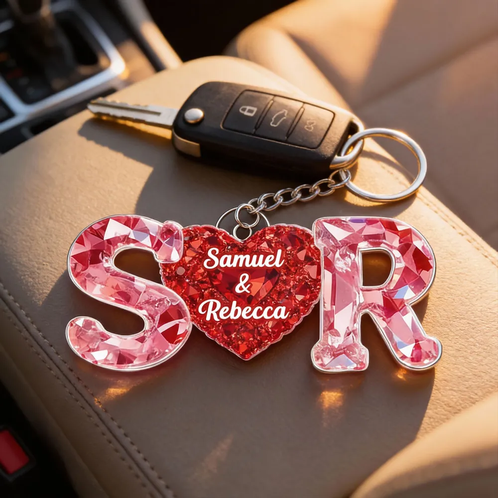Personalized Heart Keychain with Initials and Names, Romantic Red Sparkle Anniversary Gift for Couples - Image 7