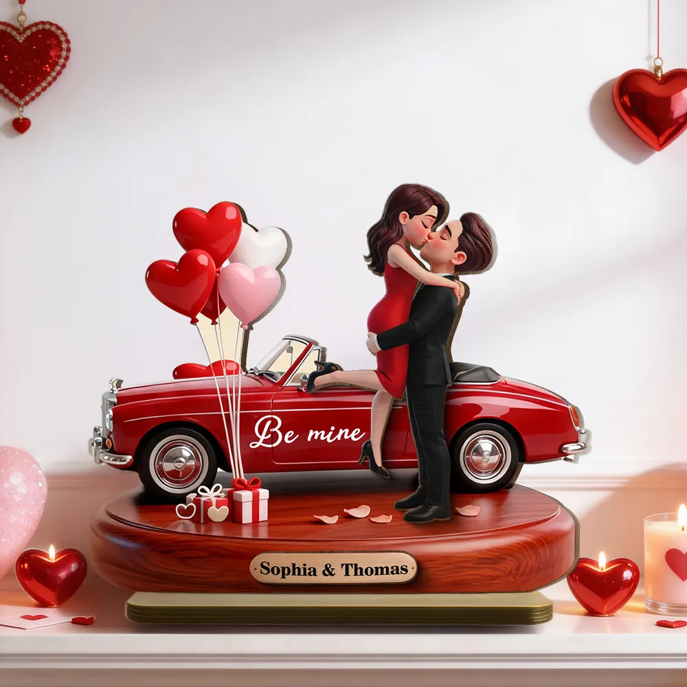 Romantic Personalized Wooden Plaque with Hugging Kissing Couple and Heart Balloons, Sweet Be Mine Gift for Couples and Valentine Decor - Image 2