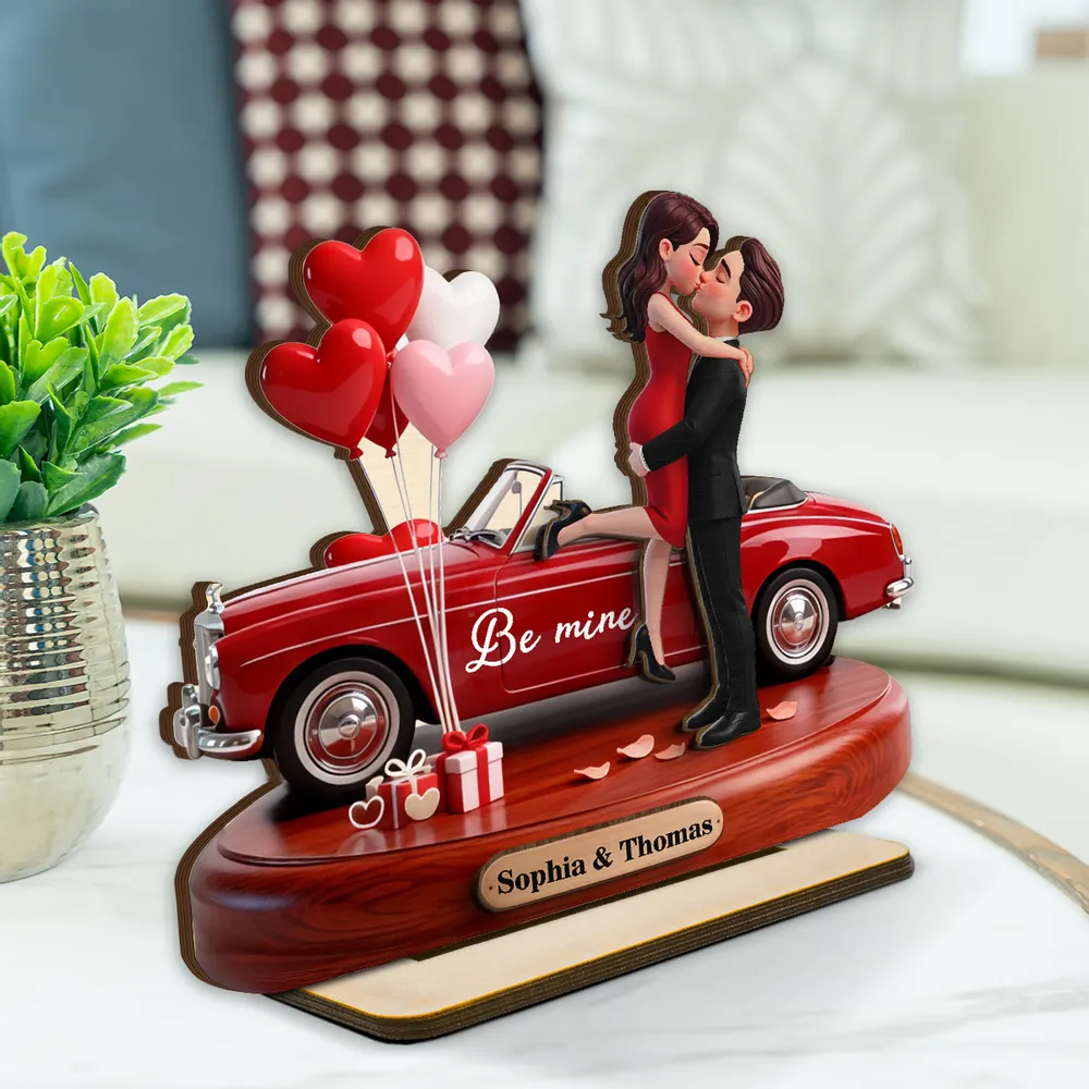 Romantic Personalized Wooden Plaque with Hugging Kissing Couple and Heart Balloons, Sweet Be Mine Gift for Couples and Valentine Decor - Image 3