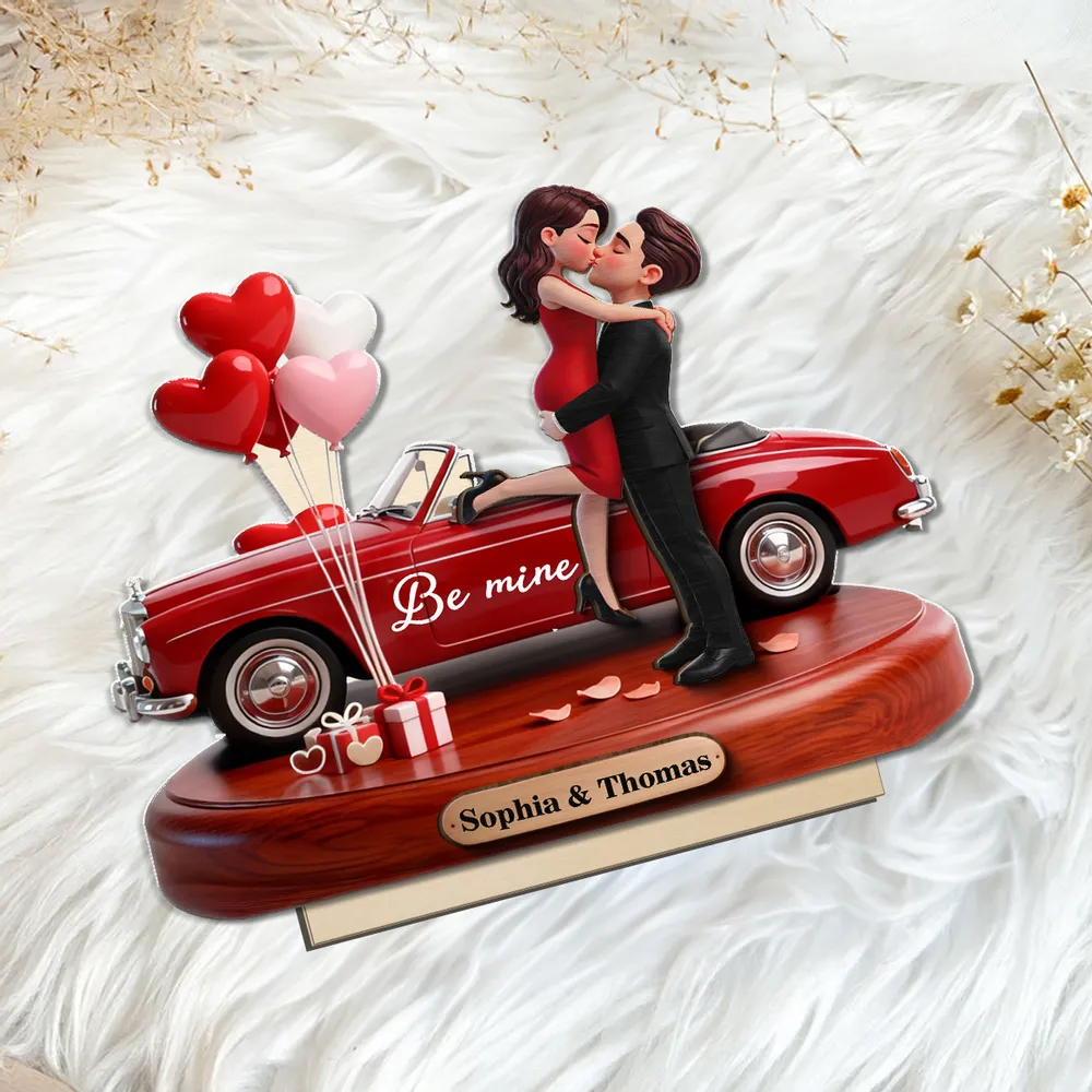 Romantic Personalized Wooden Plaque with Hugging Kissing Couple and Heart Balloons, Sweet Be Mine Gift for Couples and Valentine Decor - Image 7