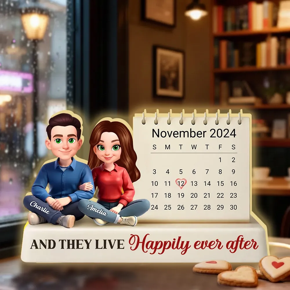 Personalized Acrylic Light Box Calendar With Cute Couple Illustration For Bedroom Decor, Warm Glow Unique Gift For Couples - Image 4
