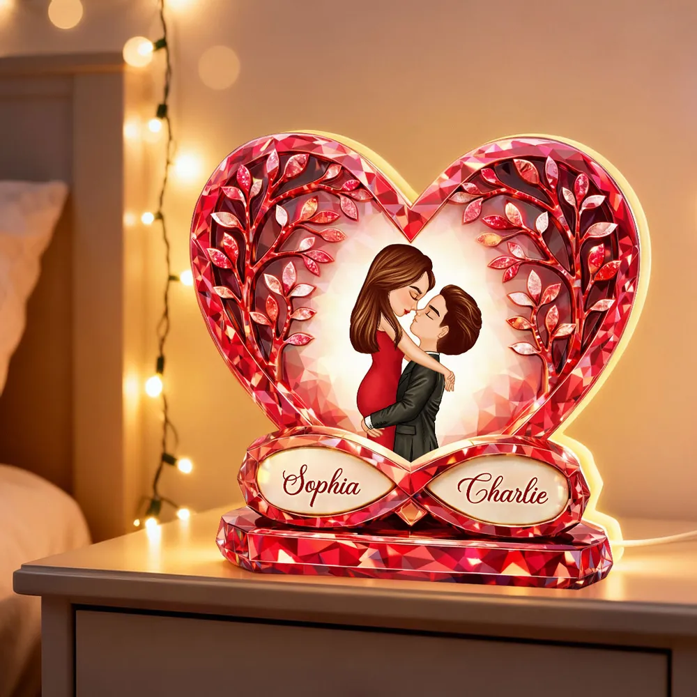 Personalized Acrylic Light Box with Kissing Couple in Heart, Warm Glow Bedroom Decor, Unique Gift for Him or Her - Image 4