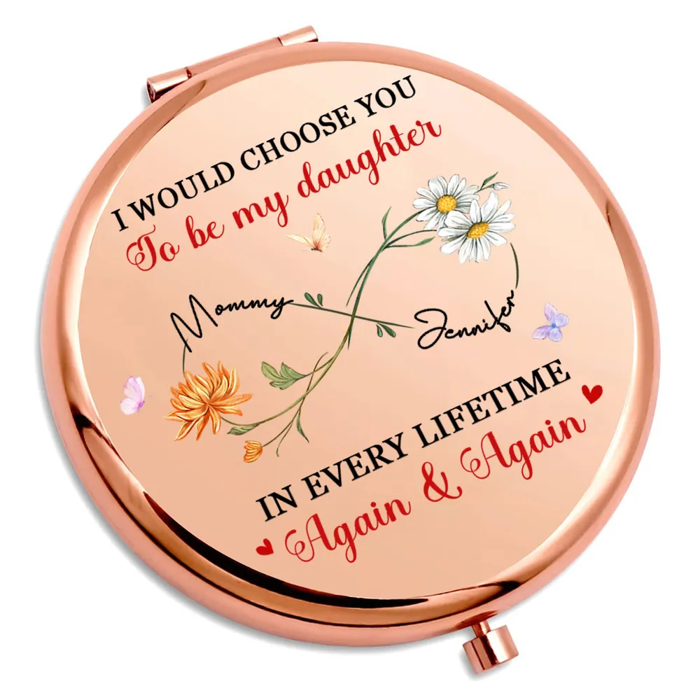 Personalized Metal Compact Mirror with Mother Daughter Quote and Floral Butterflies - Unique Gift for Daughter - Image 2
