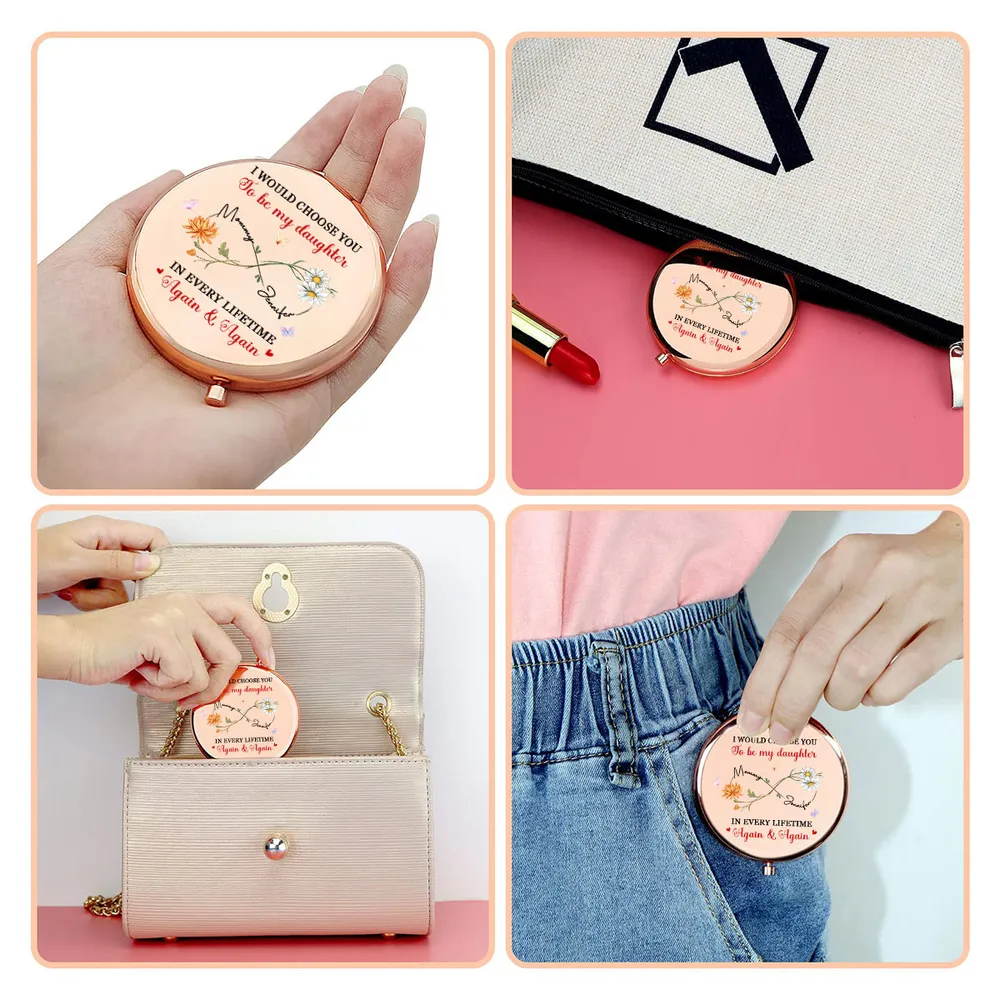 Personalized Metal Compact Mirror with Mother Daughter Quote and Floral Butterflies - Unique Gift for Daughter - Image 3