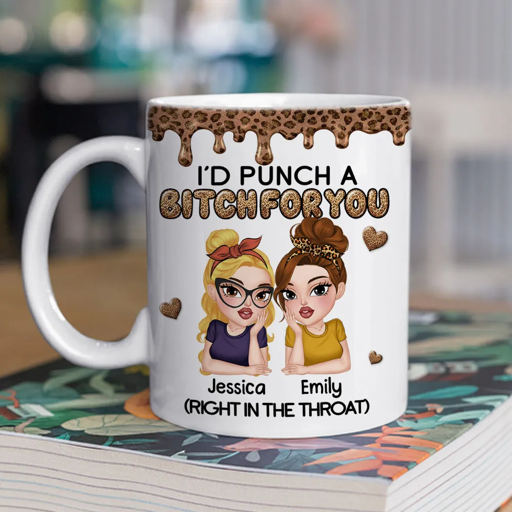 Personalized Sassy Best Friend Ceramic Mug With Cartoon Besties And Hearts, Funny Unique Gift For Coworker Or BFF - Image 2