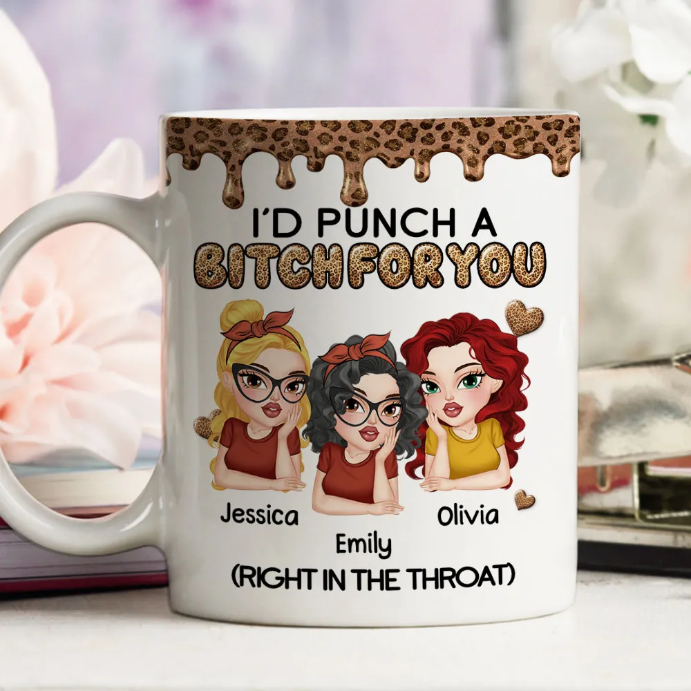 Personalized Sassy Best Friend Ceramic Mug With Cartoon Besties And Hearts, Funny Unique Gift For Coworker Or BFF - Image 6