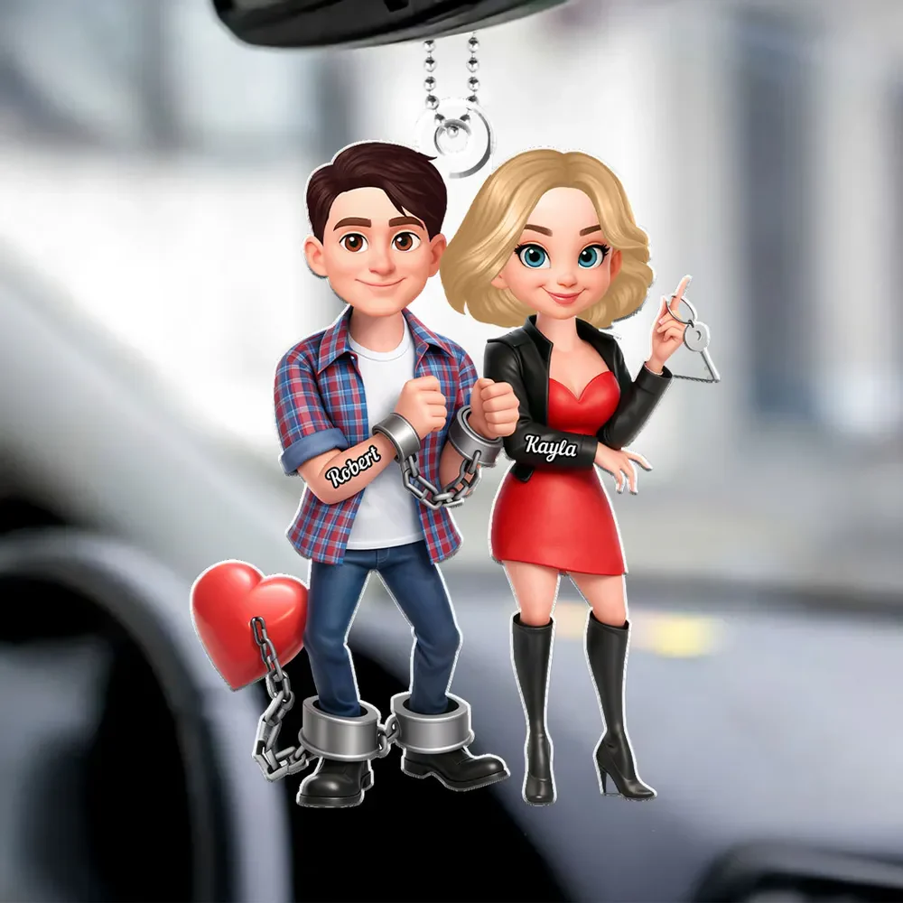 Funny Cartoon Couple Acrylic Car Hanger Cute Handcuffed Love Design Unique Creative Gift for Couples - Image 2