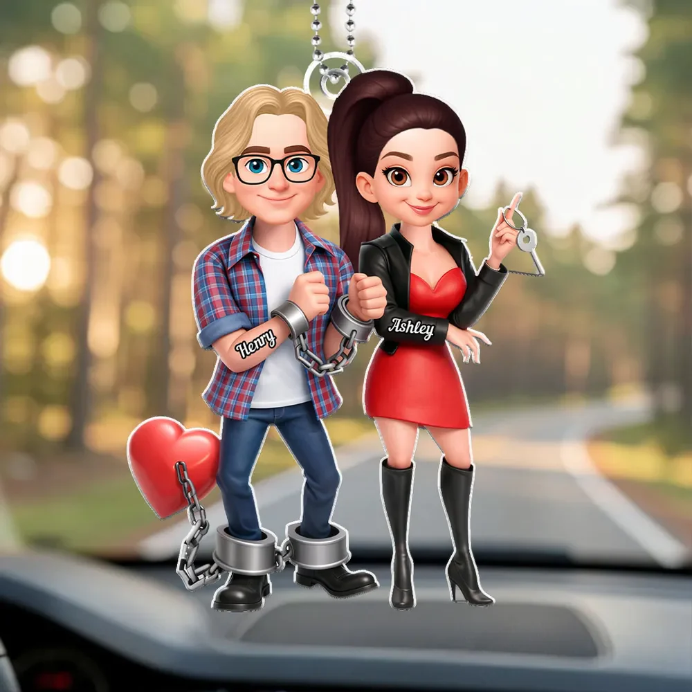 Funny Cartoon Couple Acrylic Car Hanger Cute Handcuffed Love Design Unique Creative Gift for Couples - Image 5