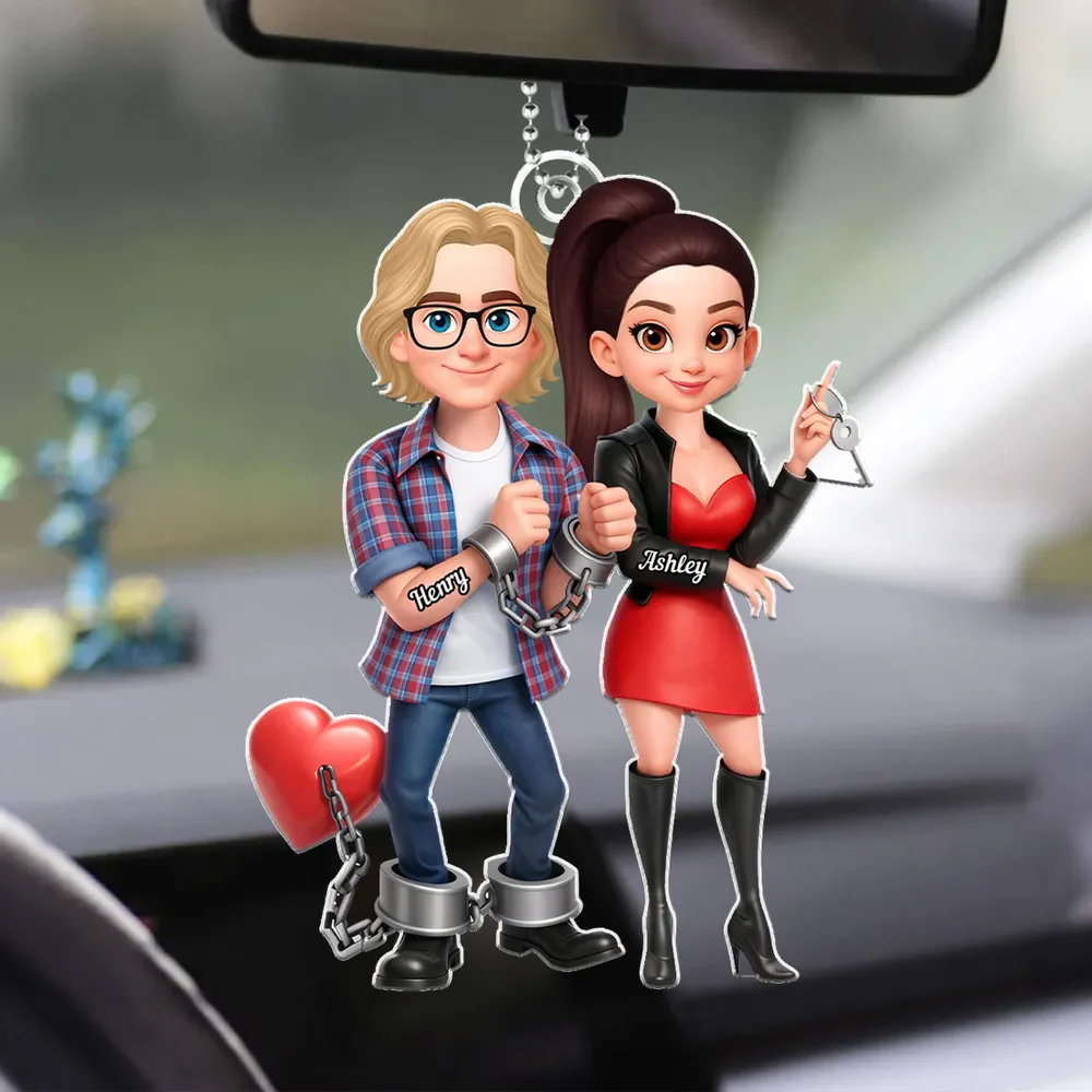 Funny Cartoon Couple Acrylic Car Hanger Cute Handcuffed Love Design Unique Creative Gift for Couples - Image 7