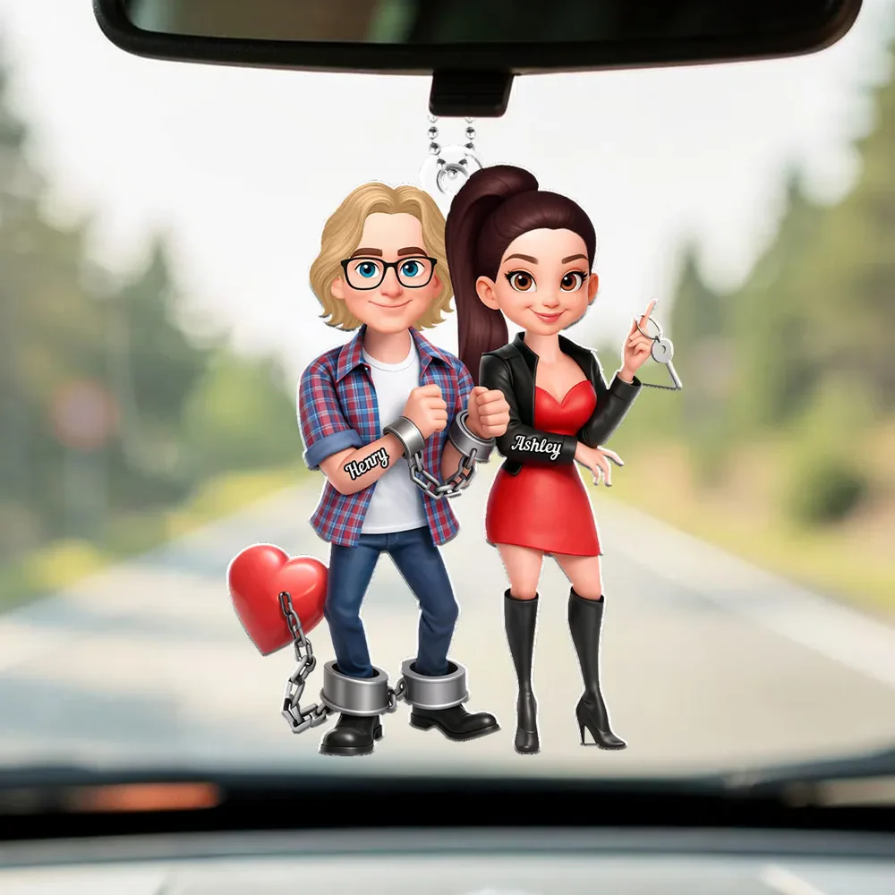 Funny Cartoon Couple Acrylic Car Hanger Cute Handcuffed Love Design Unique Creative Gift for Couples - Image 8
