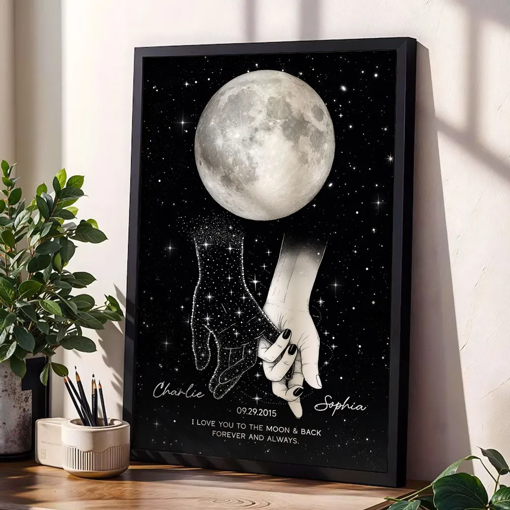 Holding Hands Under The Moon Poster, Personalized Remembrance Wall Art, A Meaningful Gift For Someone You Miss - Image 10