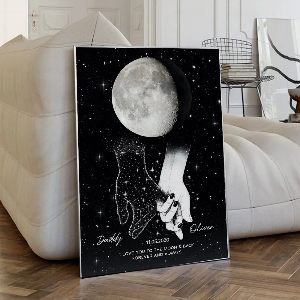 Holding Hands Under The Moon Poster, Personalized Remembrance Wall Art, A Meaningful Gift For Someone You Miss - Image 11
