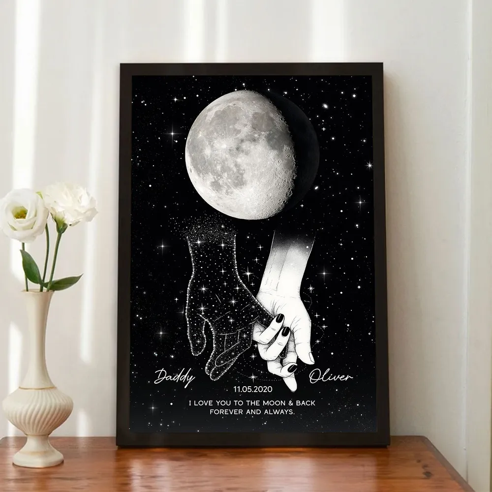 Holding Hands Under The Moon Poster, Personalized Remembrance Wall Art, A Meaningful Gift For Someone You Miss - Image 5