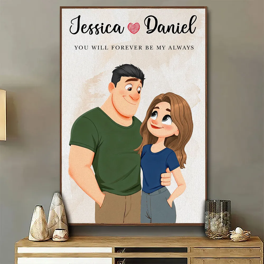 Personalized Couple Cartoon Poster With Names, Hugging Illustration, Always And Forever Wall Decor, Unique Gift for Couples - Image 2