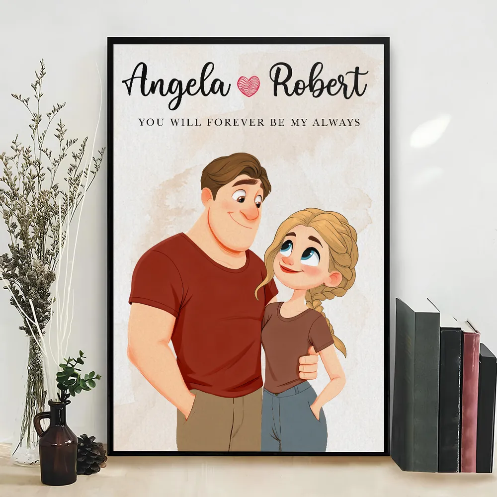 Personalized Couple Cartoon Poster With Names, Hugging Illustration, Always And Forever Wall Decor, Unique Gift for Couples - Image 3
