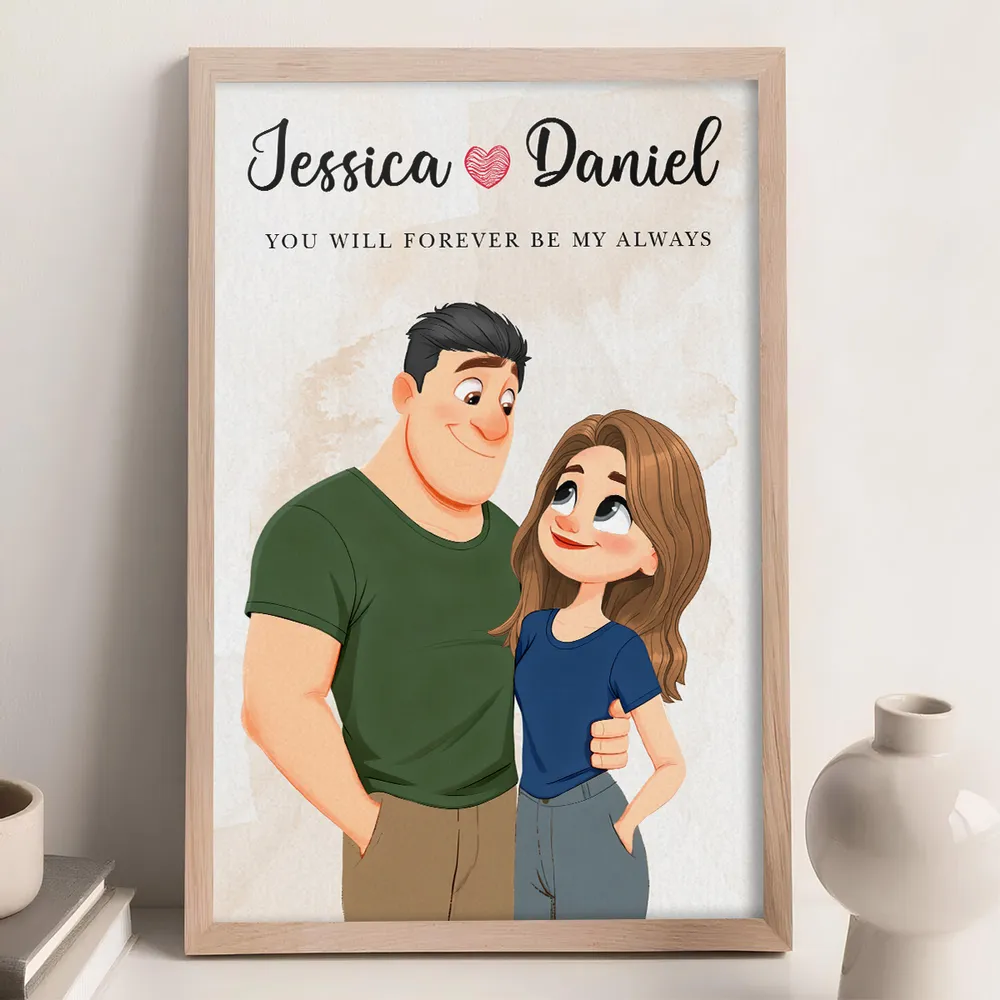 Personalized Couple Cartoon Poster With Names, Hugging Illustration, Always And Forever Wall Decor, Unique Gift for Couples - Image 5
