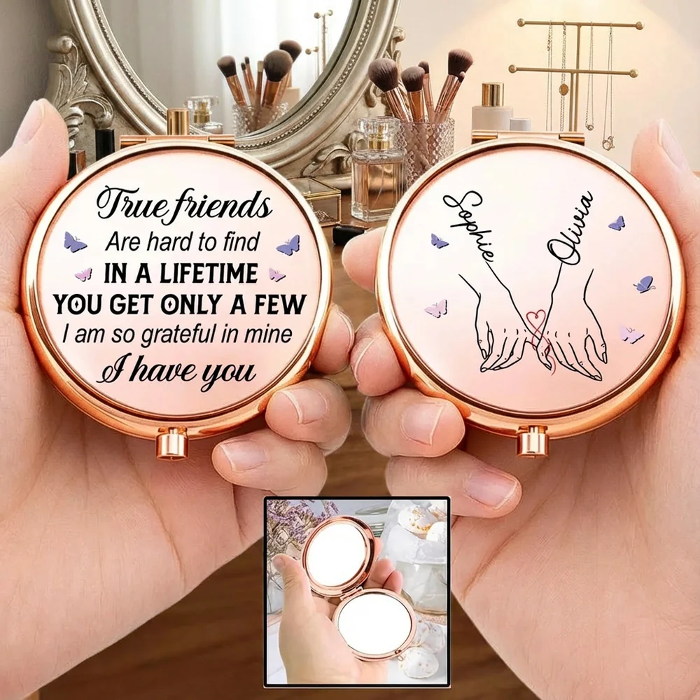 Personalized Metal Compact Mirror True Friends Quote Pocket Gift for Best Friend - Sweet Everyday Reminder