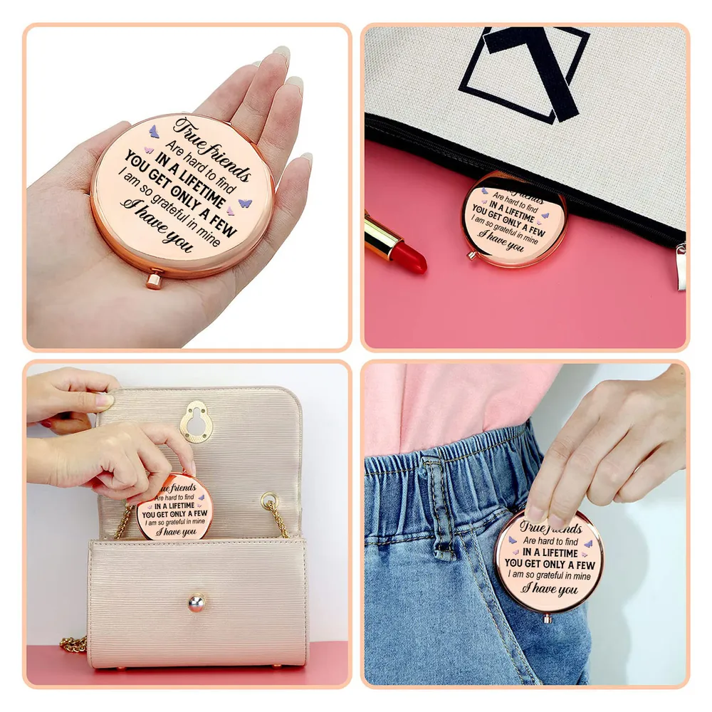 Personalized Metal Compact Mirror True Friends Quote Pocket Gift for Best Friend - Sweet Everyday Reminder - Image 5