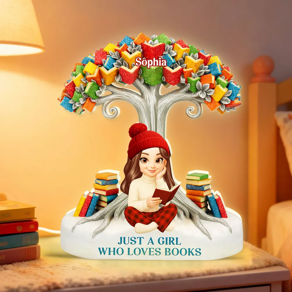 Acrylic Light Box with Reading Girl and Book Tree, Personalized Keepsake for Bedroom or Bookshelf, Thoughtful Gift - Image 3