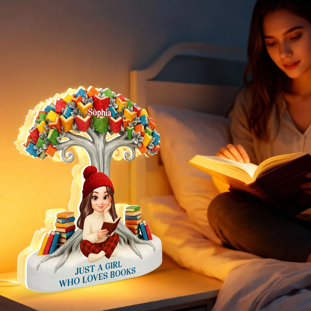 Acrylic Light Box with Reading Girl and Book Tree, Personalized Keepsake for Bedroom or Bookshelf, Thoughtful Gift - Image 4