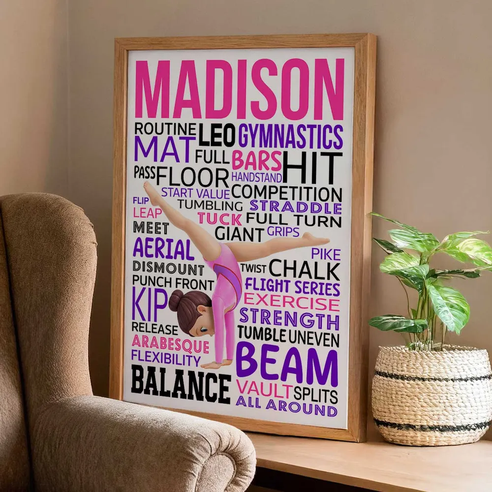 Personalized Gymnast Word Art Poster for a Daughter or Granddaughter, Cartwheel Pose Wall Decor, Unique Gift - Image 2