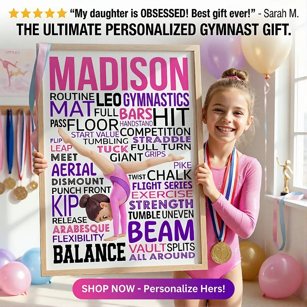 Personalized Gymnast Word Art Poster for a Daughter or Granddaughter, Cartwheel Pose Wall Decor, Unique Gift - Image 3