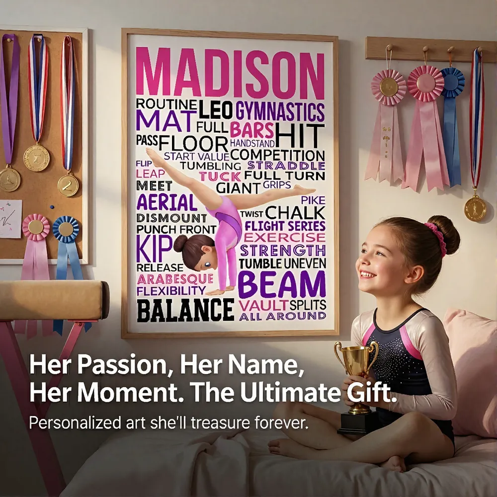 Personalized Gymnast Word Art Poster for a Daughter or Granddaughter, Cartwheel Pose Wall Decor, Unique Gift - Image 5