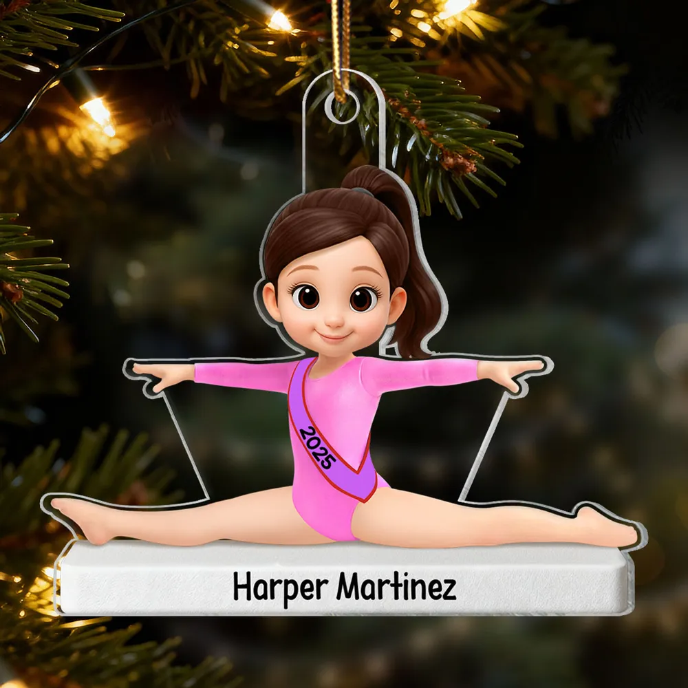 Personalized Acrylic Ornament Cute Cartoon Gymnast in Split Pose, Pink Leotard Keepsake, Unique Gift for Gymnast - Image 5