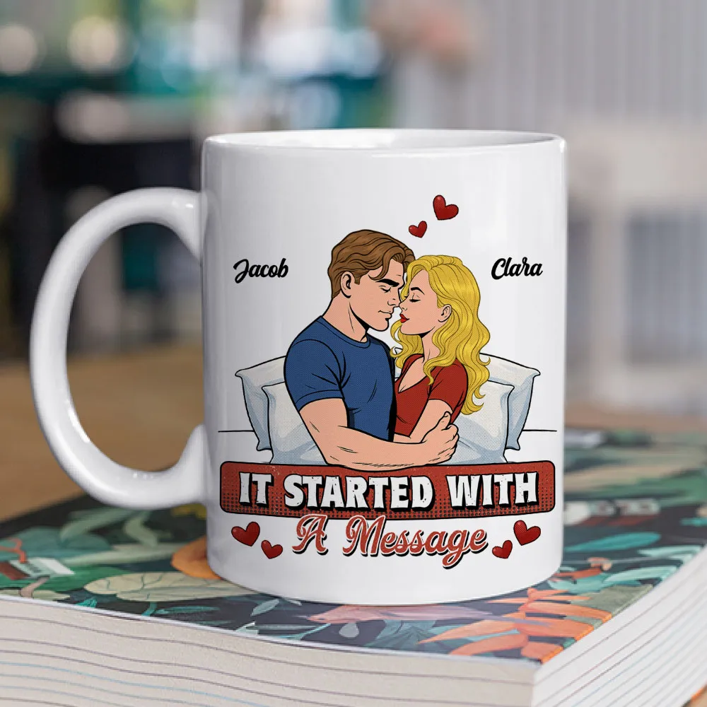 Personalized Ceramic Mug It Started With A Message Couple Hugging Cute Cartoon Style Unique Romantic Gift - Image 3