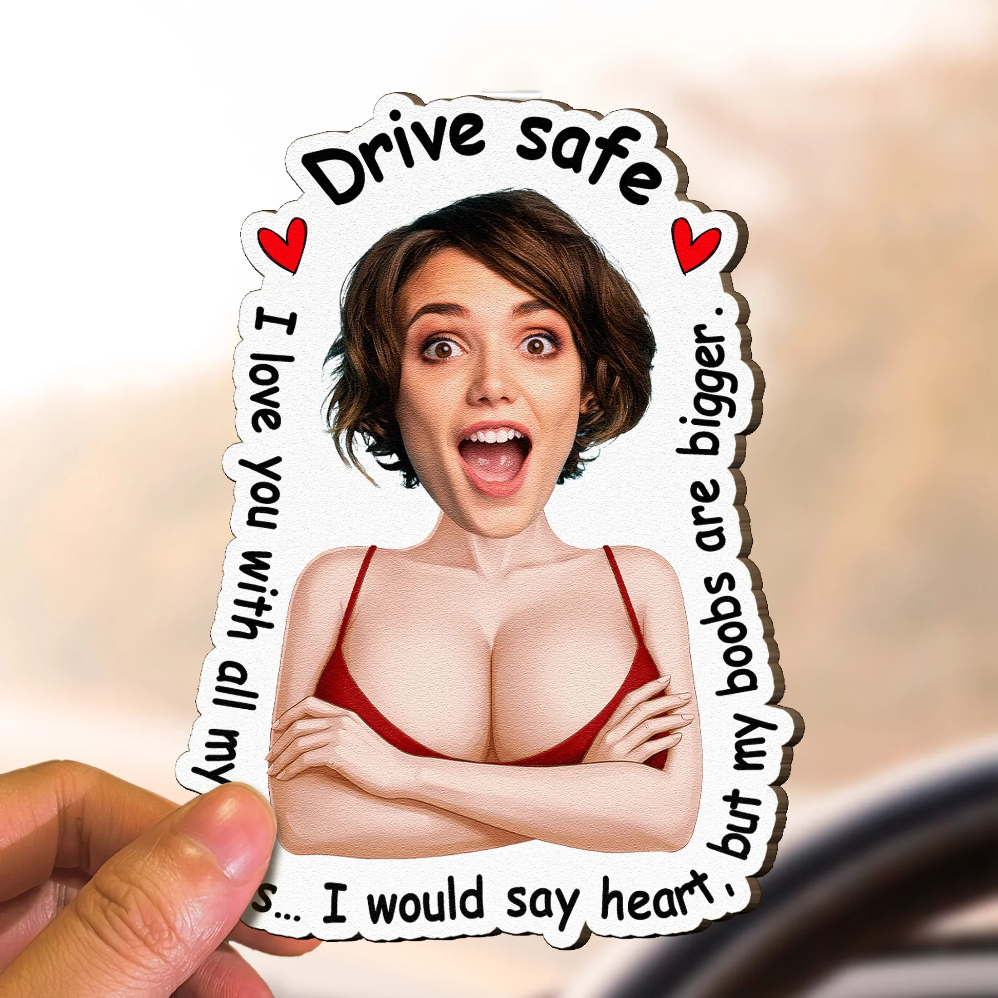 Wooden Car Visor Clip Drive Safe I Love You Message, Cheeky Heart Humor Car Decor, Creative Personalized Gift for Couple - Image 3