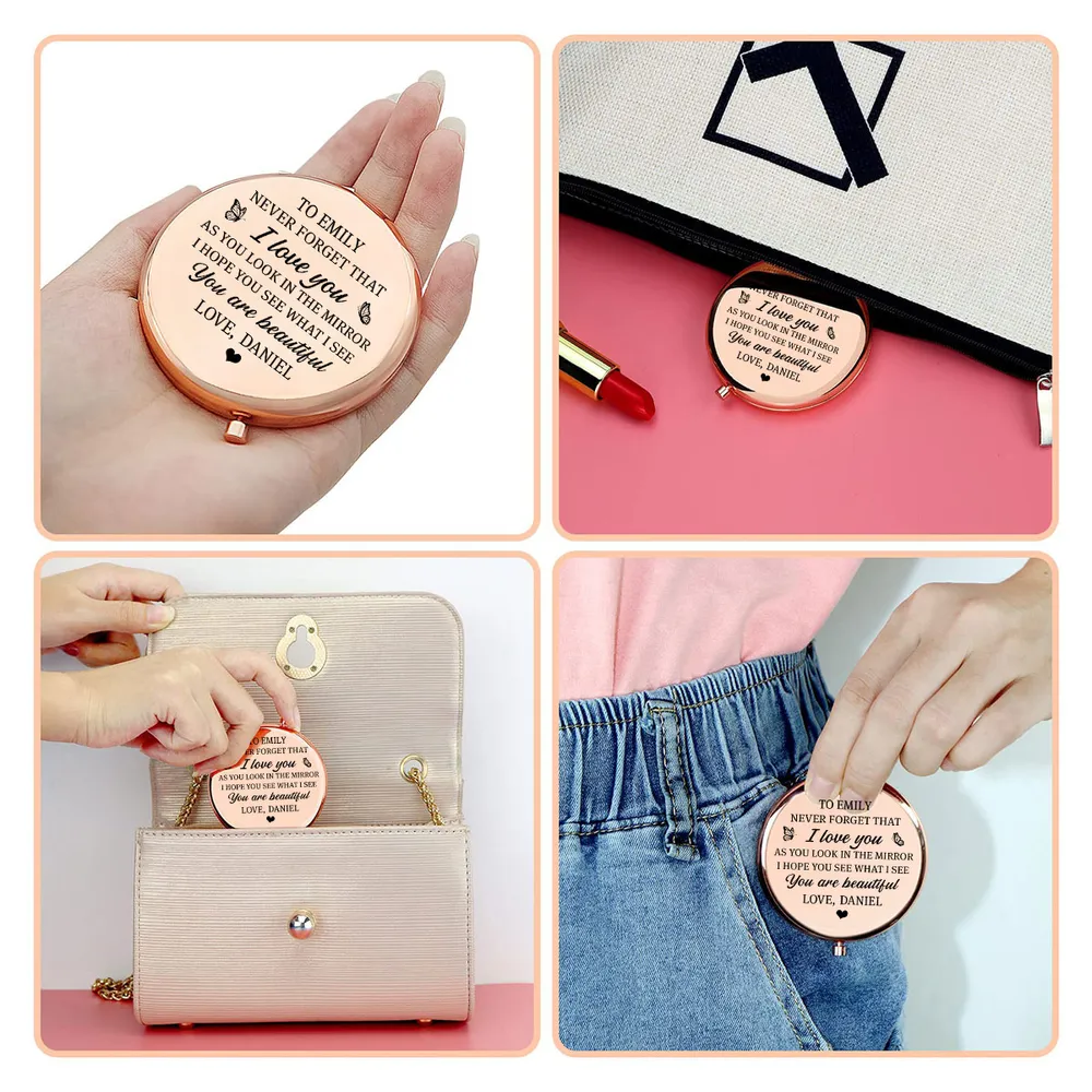 Personalized Metal Compact Mirror with Love Message, Sweet Everyday Reminder, Unique Gift for Her - Image 3