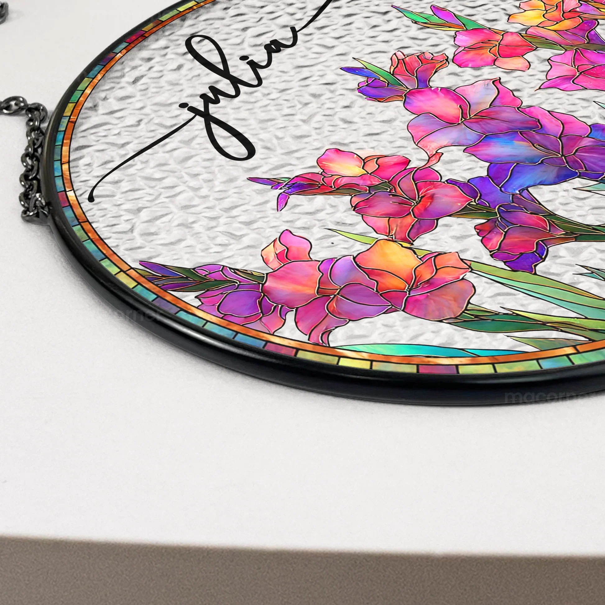 Personalized Birth Flower Glass Suncatcher Ornament for Window Display, Bright Stained Glass Style, Unique Gift for Mom - Image 6